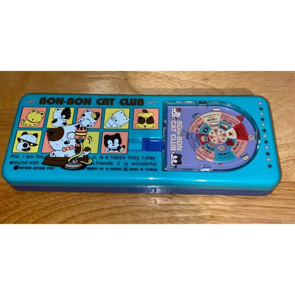 Vintage 1988 Bon Bon Cat Club Pencil Tin Case Spinner Chuyan Syang Kawaii