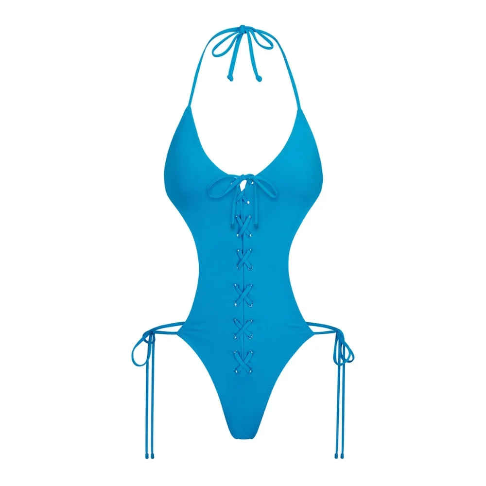 NWT SKIMS SWIM LACE UP MONOKINI IN TURQUOISE
