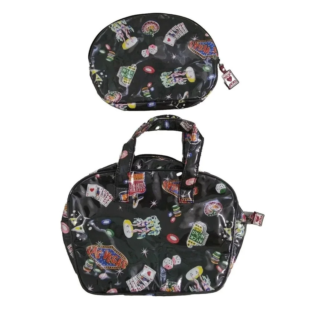 NICK & NORA Travel Las Vegas Bag Tote Cosmetic Set of 2 Casino Club
