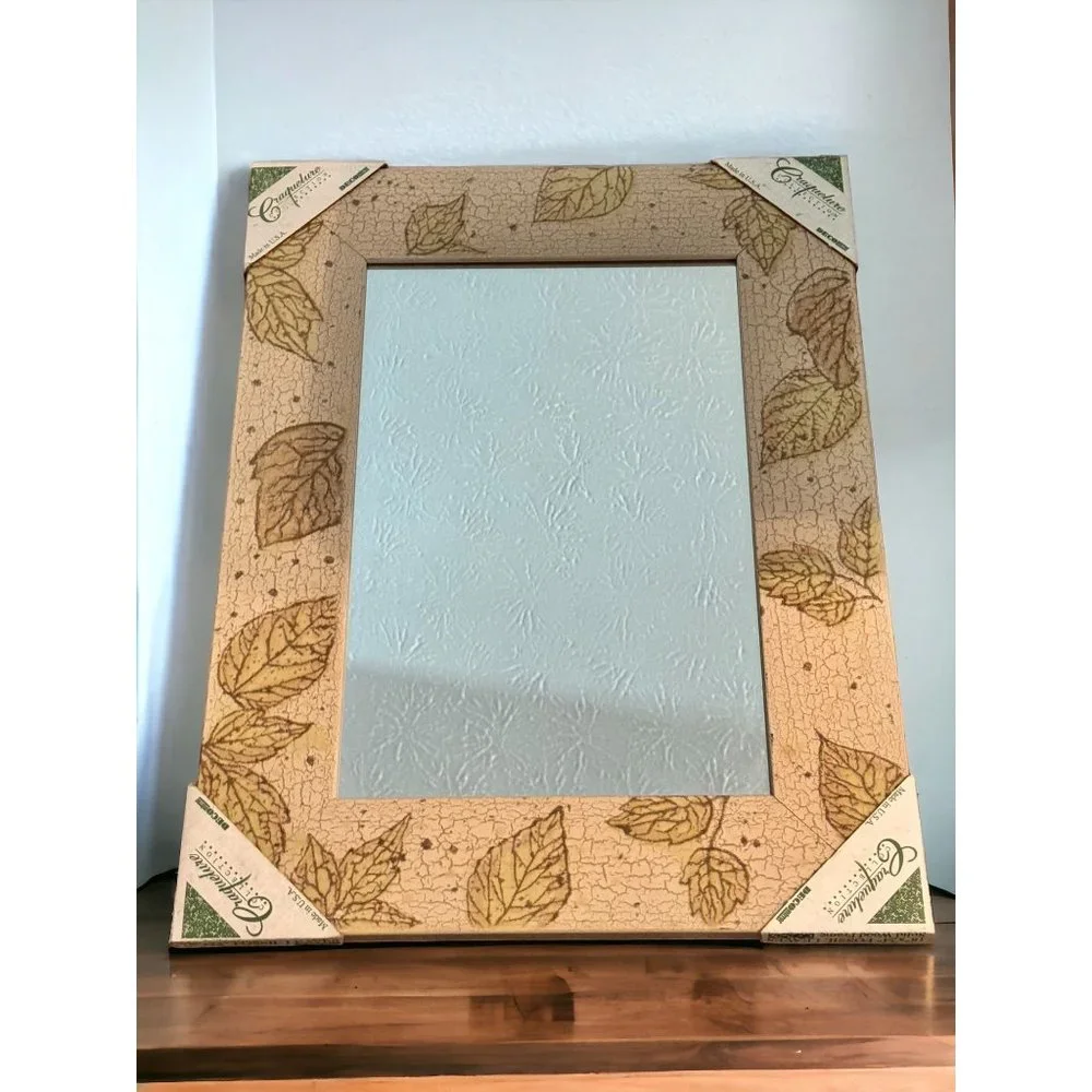Vintage Fossil Leaves Frame 18”x24” Craquelure Collection Deco Mirror