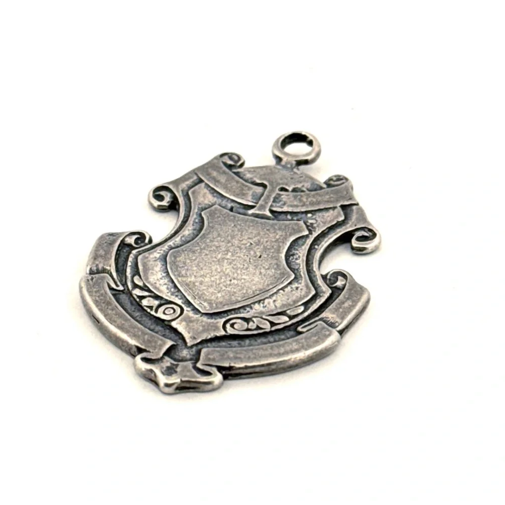 ANTIQUE ENGLISH 925 STERLING SILVER SHIELD CHARM PENDANT 6.6g