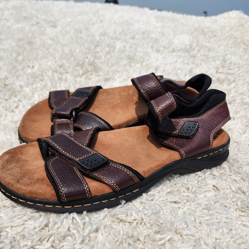 Dr. Scholls Sandals 'Gus' Memory Foam Cool Fit Brown Pebbled Leather Men's Sz 11