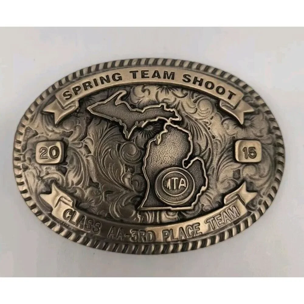 Custom Spring Team Shoot 2015 Class AA-3rd Place Team Oval Belt Buckle
