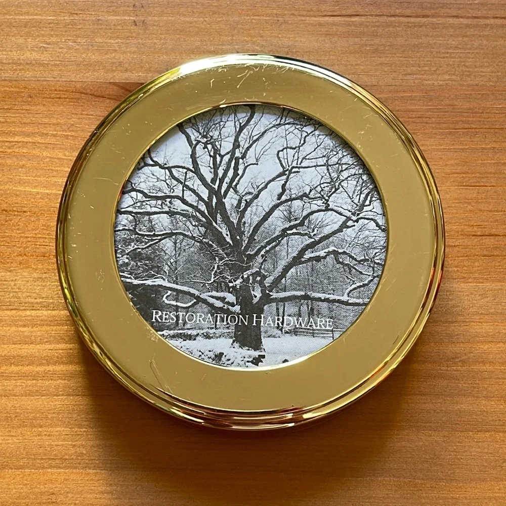 Restoration Hardware gold metal round picture frame ornament