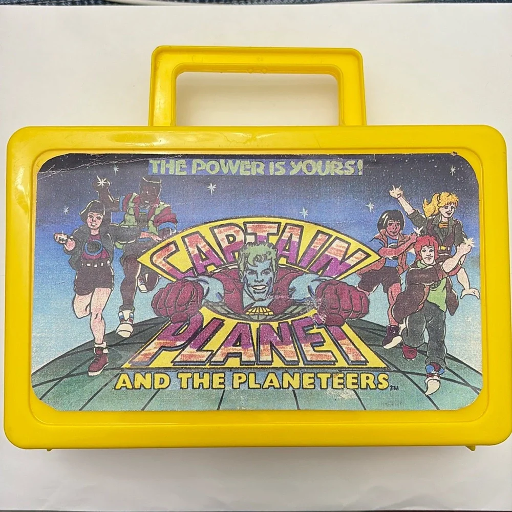 Vintage Captain Planet and the Planeteers Art Lunch Box Very Rare Yellow 90s