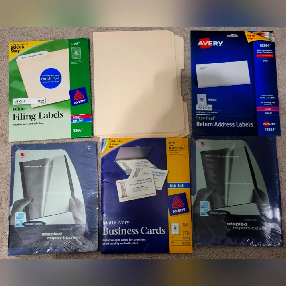 Office Supply Bundle Report Covers, Folders, Folder &Rtn Address Labels, Card