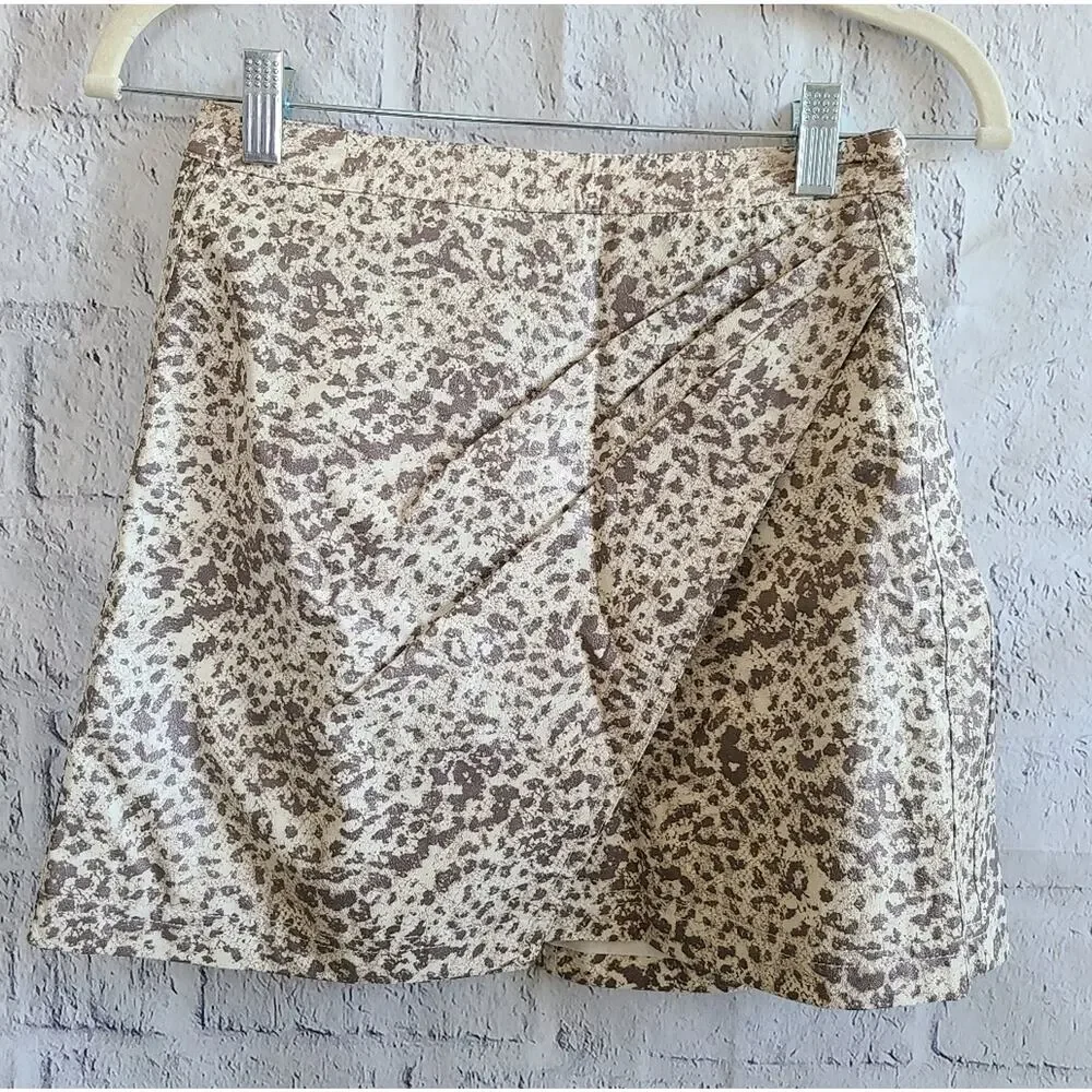 Free People NWT Fake Out Faux Leather Wrap Animal Print Mini Skirt Women's 0