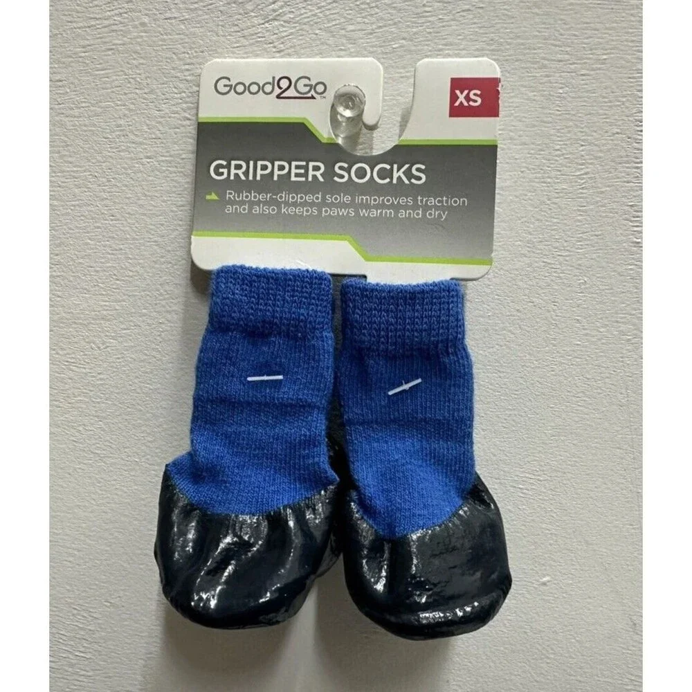 Good2Go blue dog paws gripper socks rubber dipped size XS