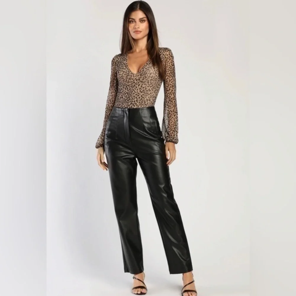 Lulu’s Icon Living Black Vegan Leather High-Waisted Trousers Size M