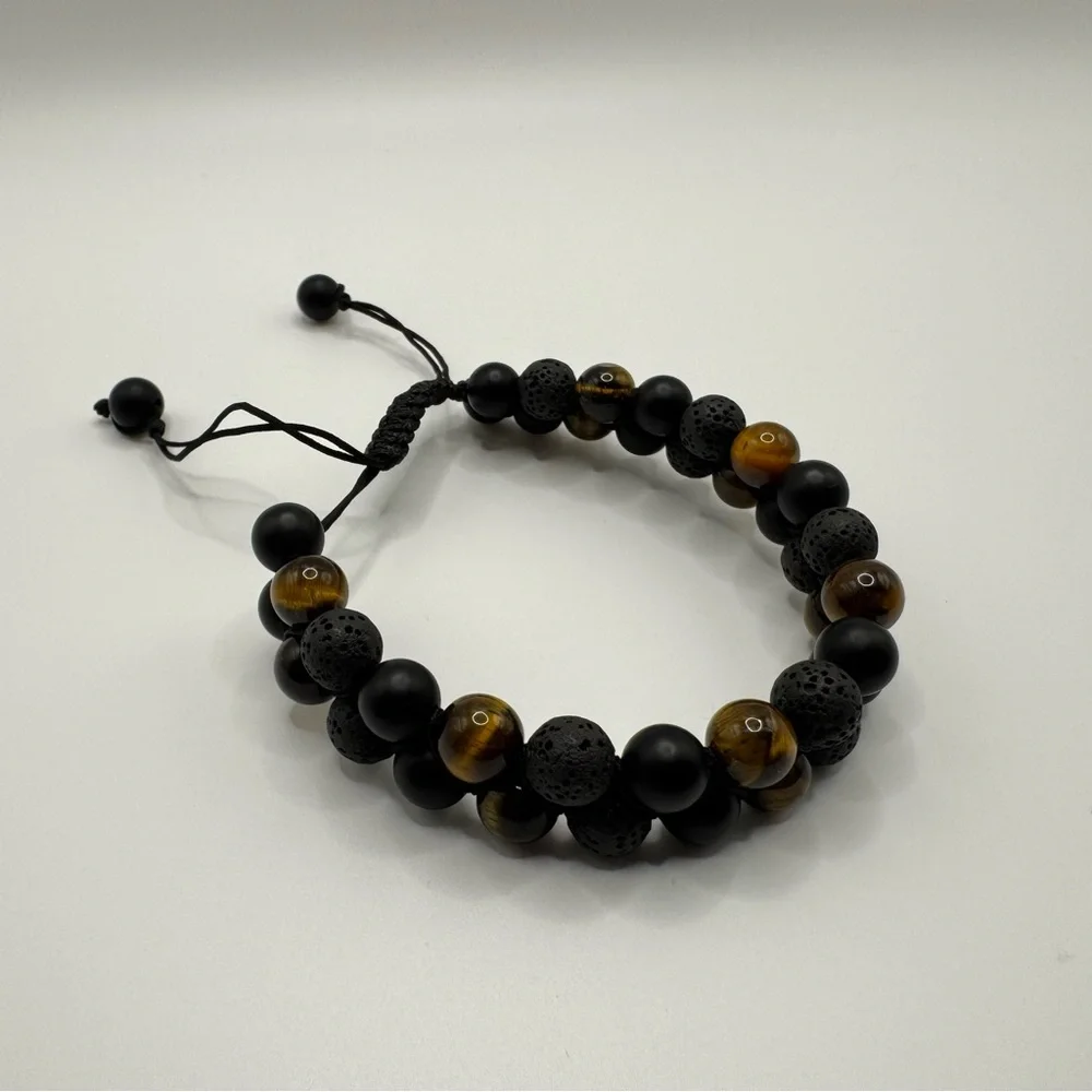Tiger Eye, Onyx, Lava Stone Beaded Adjustable Bracelet NEW IN BOX