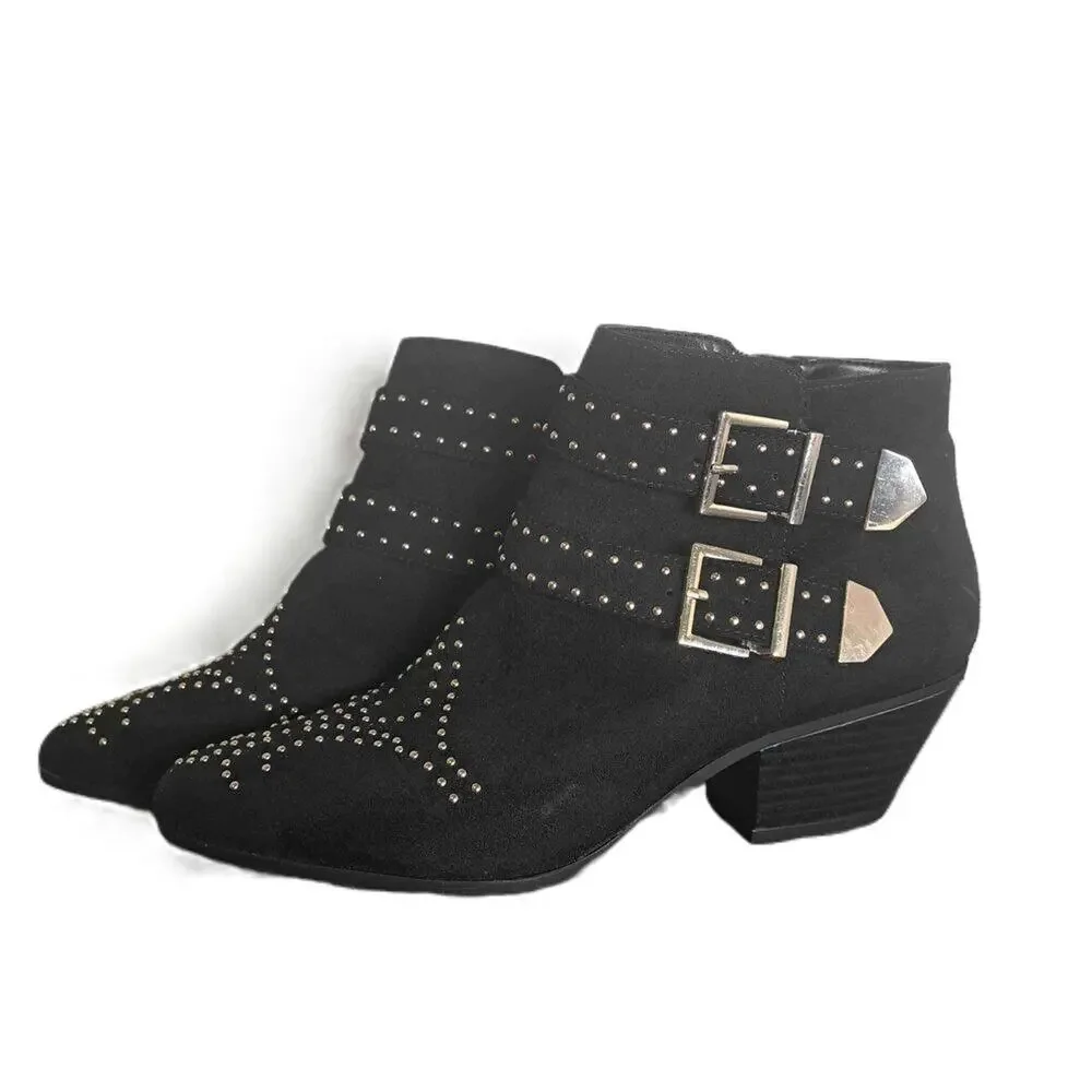 INC International Concepts Black Studded Buckle Detail Ankle Boots US 8.5M
