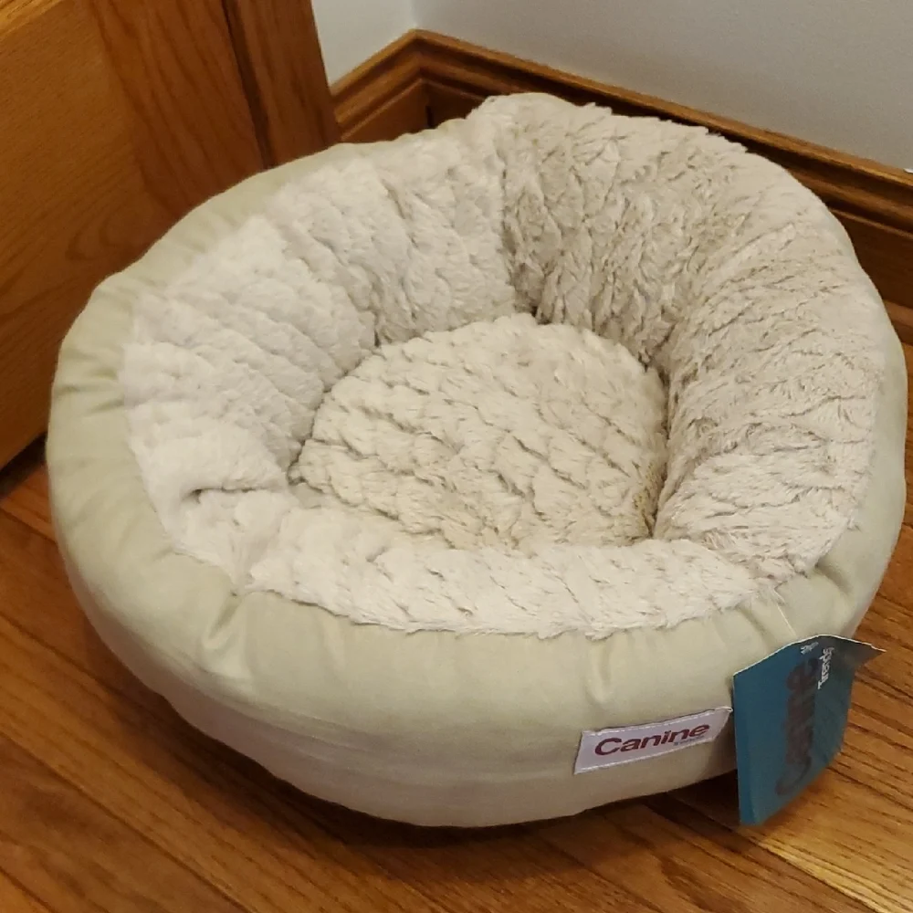 Cream Fuzzy Dog Bed with Donut Design