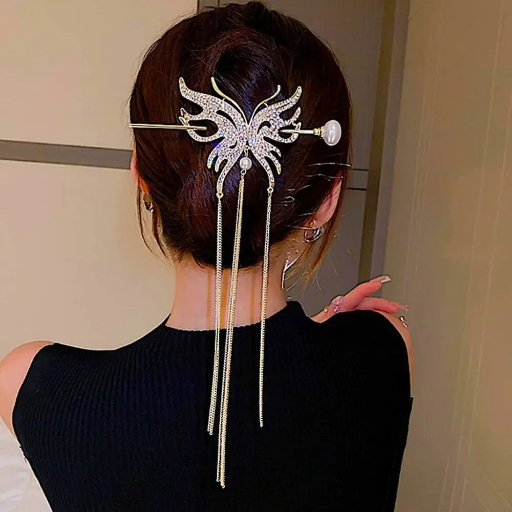 Rhinestone Gold Butterfly Hair Stick Chopsticks Hair Accessory