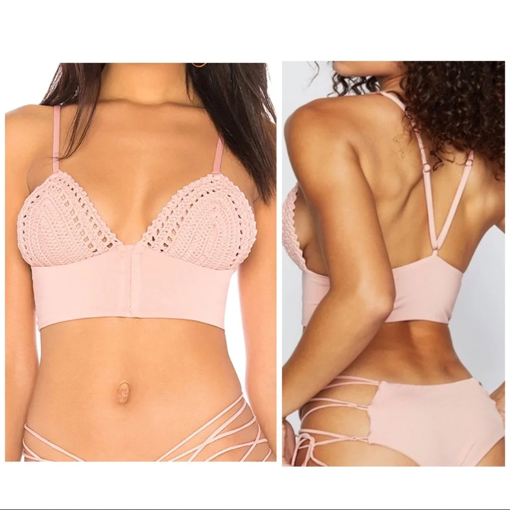 Frankie’s Bikinis Alya Crochet Bikini Top Pink, XS