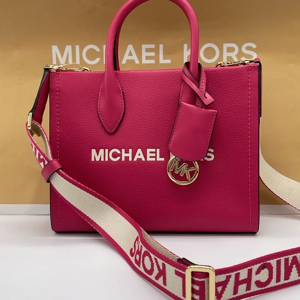 MICHAEL KORS Mirella Small Pebbled Leather Crossbody Bag Tote Electric Pink