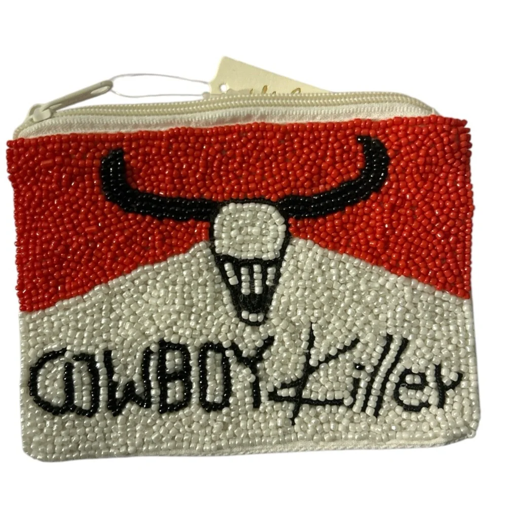 Beaded‎ cowboy Bull Skull Pouch