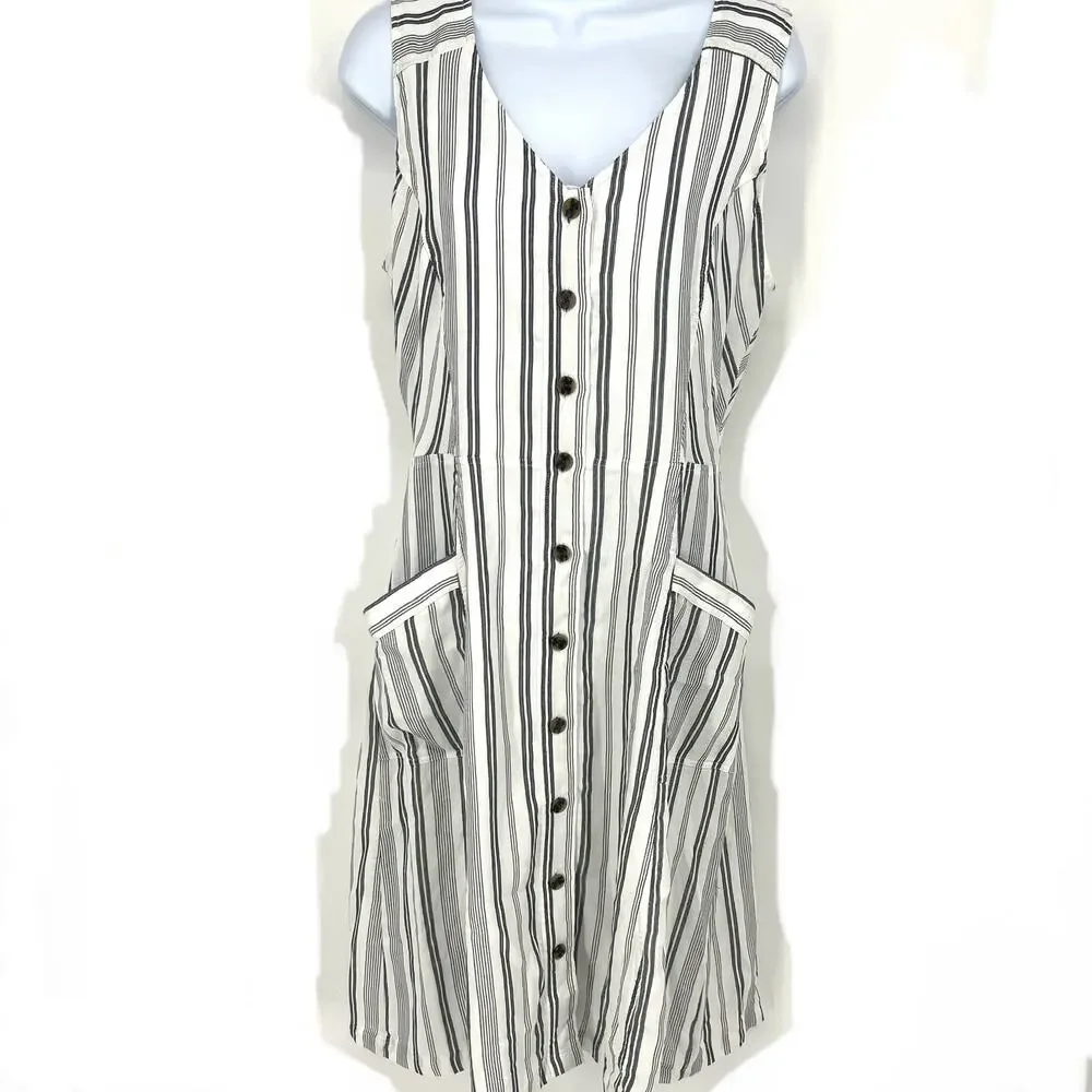 LOFT Outlet Womens White stripe Lined Pocket Button Dress Size 8 NEW with Tags