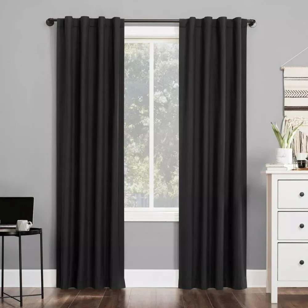 Sun Zero Cyrus Charcoal Blackout Back Tab Single Black Curtain Panel 40