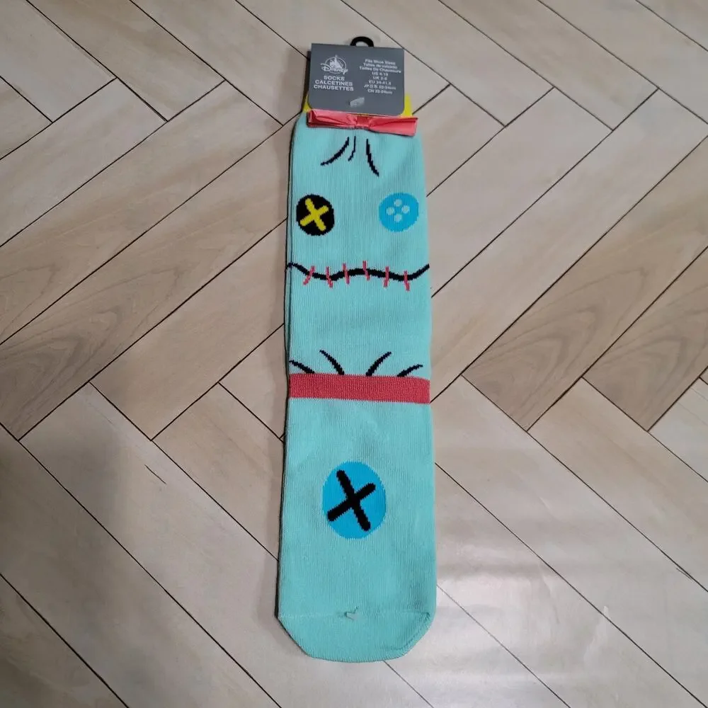 Disney Park Lilo & Stitch Scrump Aqua Green Yellow Socks with Pink Bow