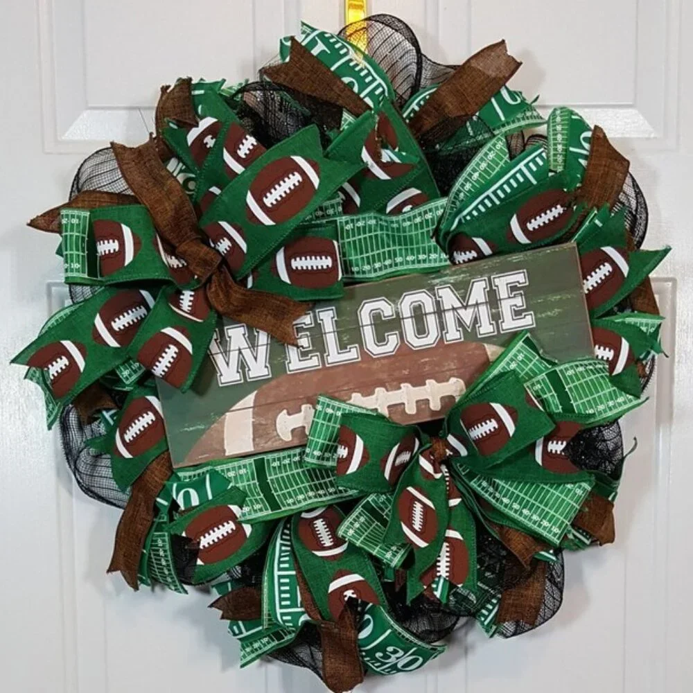 Football Wreath, Touchdown Fall‎ Screen Door Decor, Football Fans Welcome Wreath
