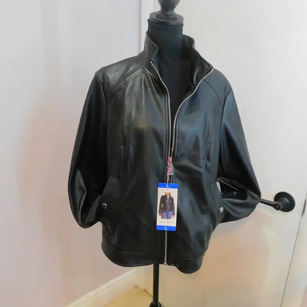 Vince Camuto Women's Black Viral Faux Leather Jacket Large New