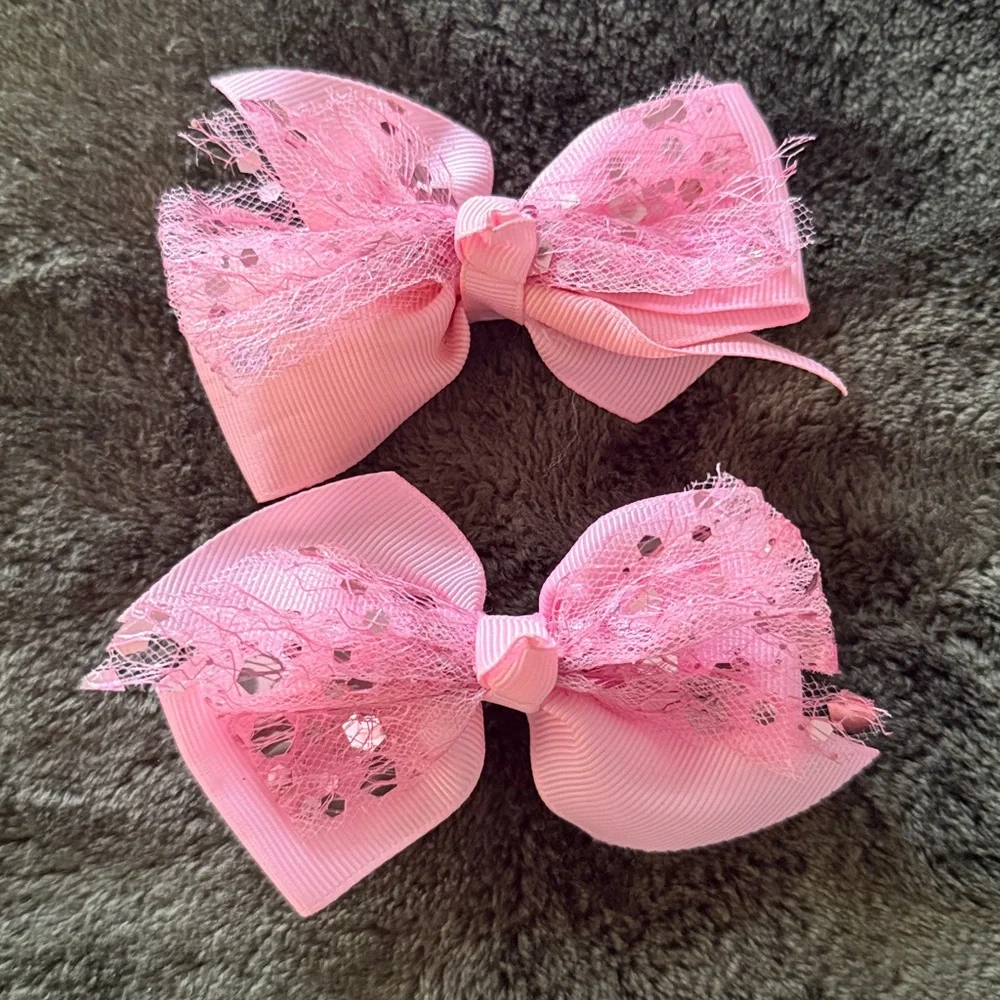 Adorable Pink Lace Hair Bows