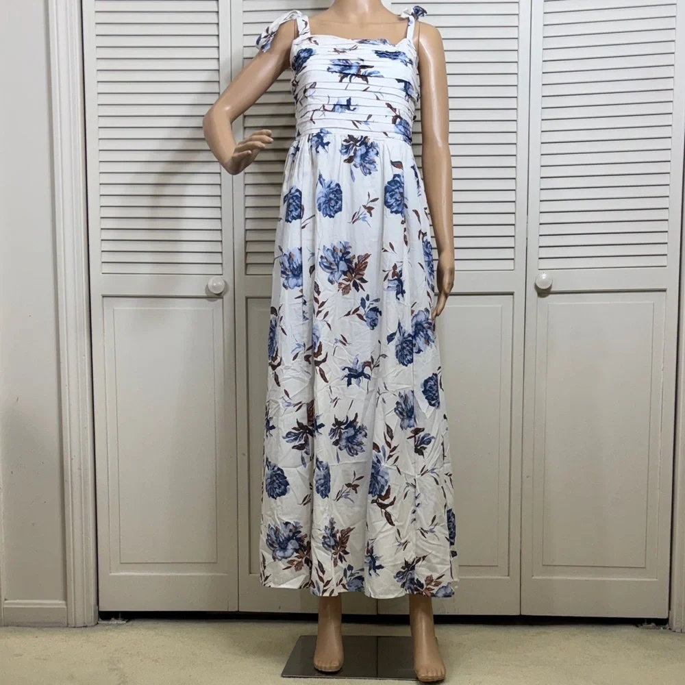 NWT Abercrombie & Fitch Emerson Floral Maxi Dress with Shoulder Ties Small Tall