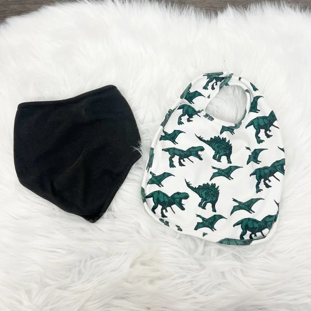 Kate Quinn Organic Cotton Bib Bundle Gray Bandana Dino Dinosaurs