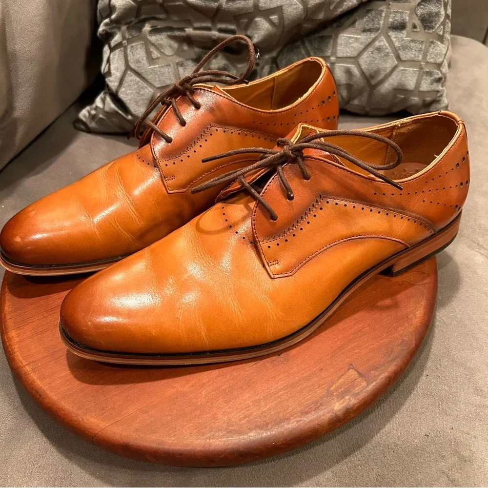 Stacy Adams Men's Savion Cognac Lace-up Plain Toe Oxford Size 10M EUC Like New!