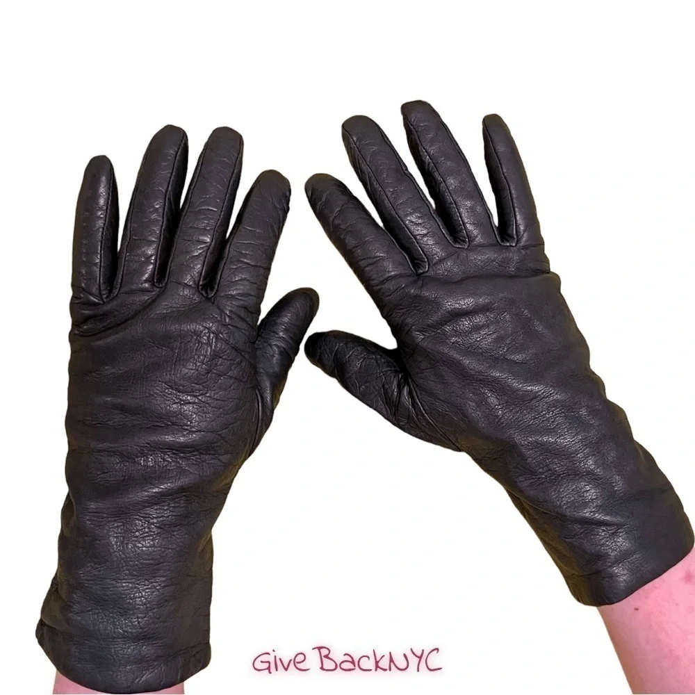 Saks Fifth Avenue Leather Cashmere Gloves Size 7.5
