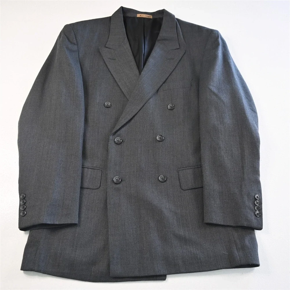 Vtg Cellini 42R Gray Tweed Double‎ Breasted Mens Blazer Suit Jacket Sport Coat