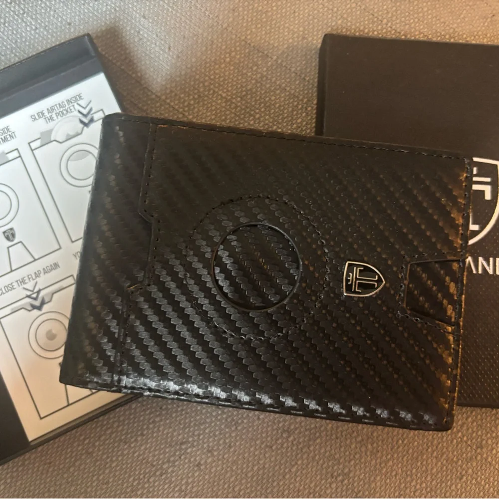 Black wallet with AirTag holder