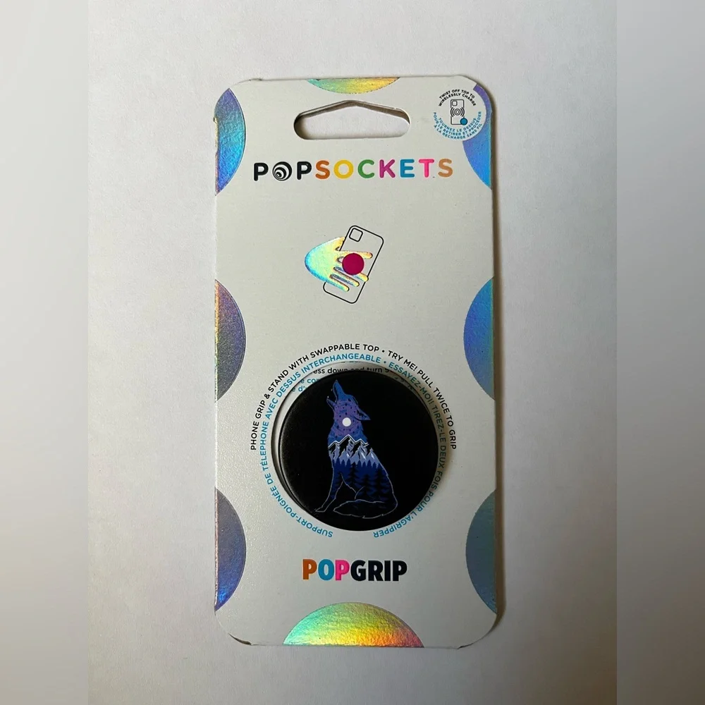 PopSocket PopGrip Black with Wolf Design Howl You Doin