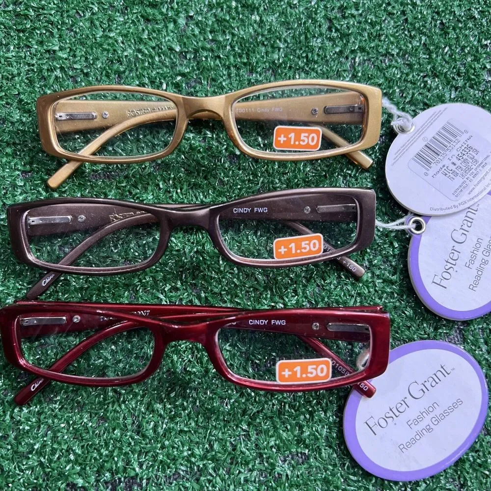 Foster Grant Reading Glasses +1.50 Lot Of 3 Red Brown‎ Gold Tortoise Arms NWT
