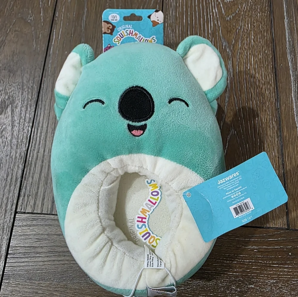 Squishmallow Kevin the Teal Koala Slippers, Size 13/1, NWT