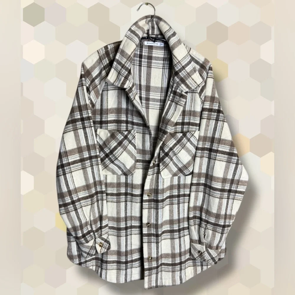 Staccato Plaid Shacket in Brown and Cream