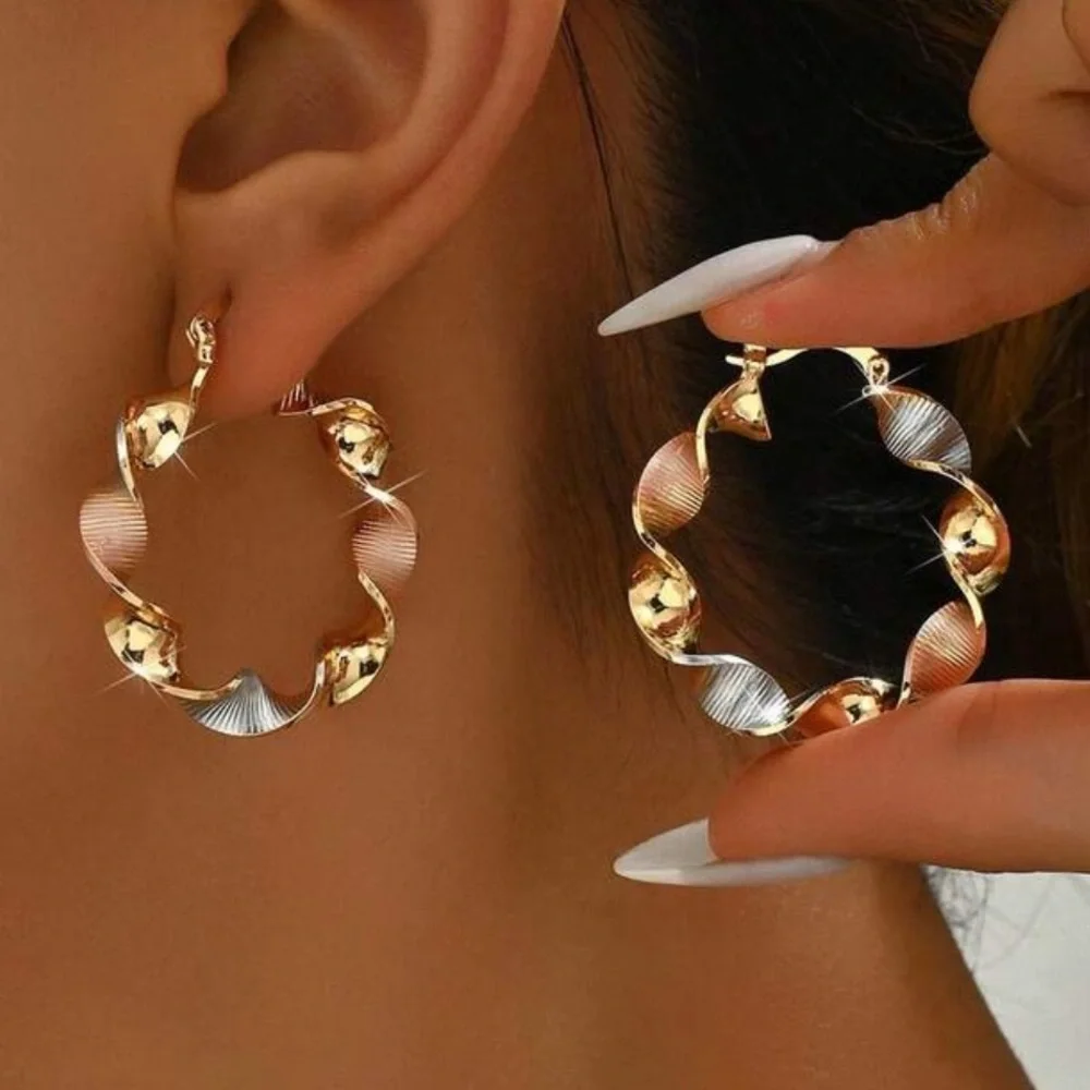 Twist Design Gold and Silver Earrings