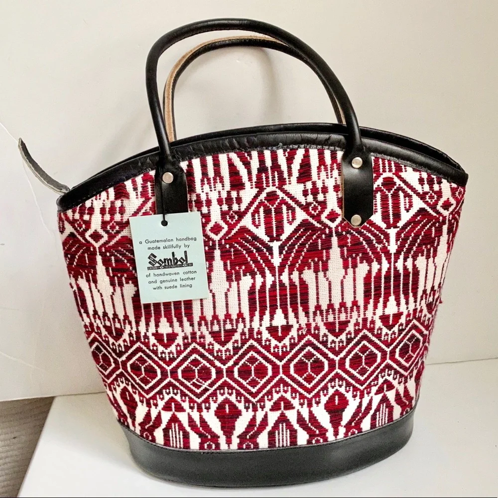Vintage 70s Handmade Animal Design Leather Bag Red Purse Shoulder Tote