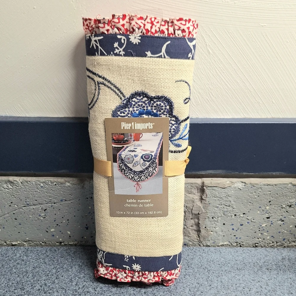 Pier 1 Imports Burlap Embroidered Table Runner 13 X 72 Inches, SKU#2460568, NWT