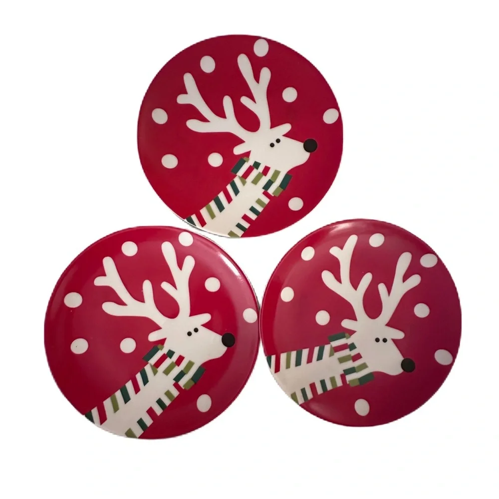 Crate & Barrel‎ Christmas Reindeer &Snow Plates Set 3