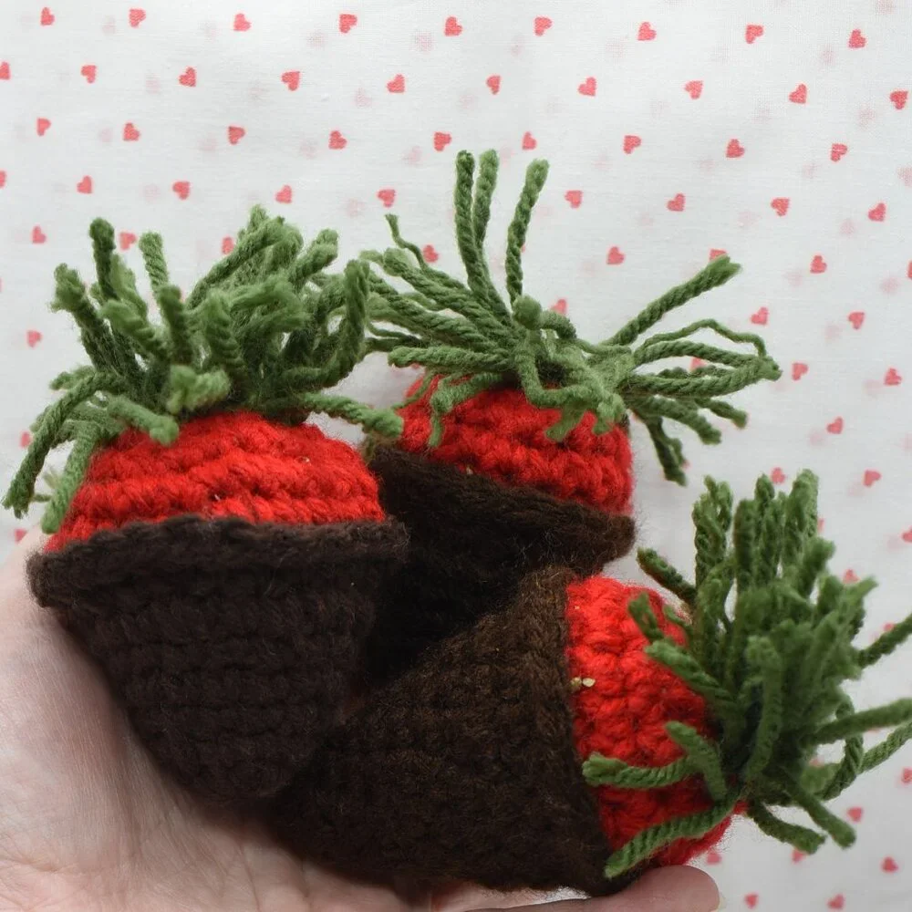 Crochet Catnip Chocolate Covered Strawberry Cat toys Set of Three HAND CRAFTED
