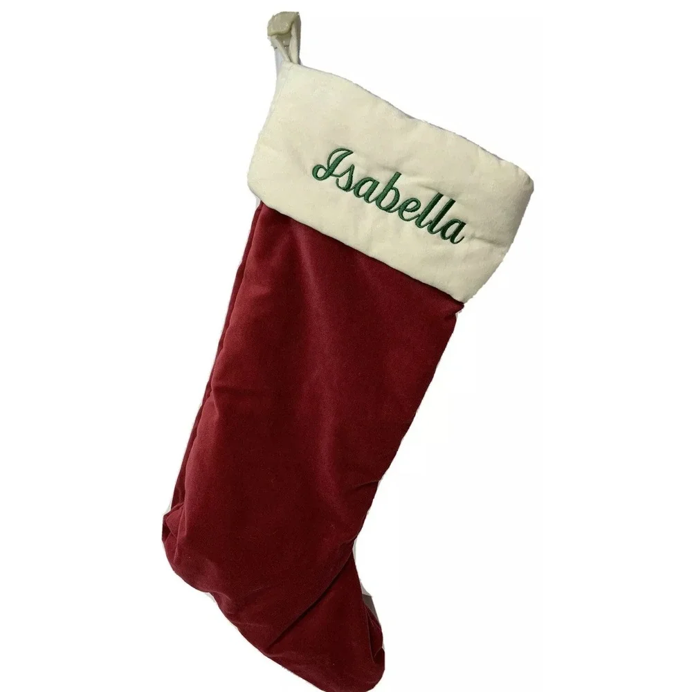 Pottery Barn Christmas Stocking Luxe Velvet Mono Isabella Red New