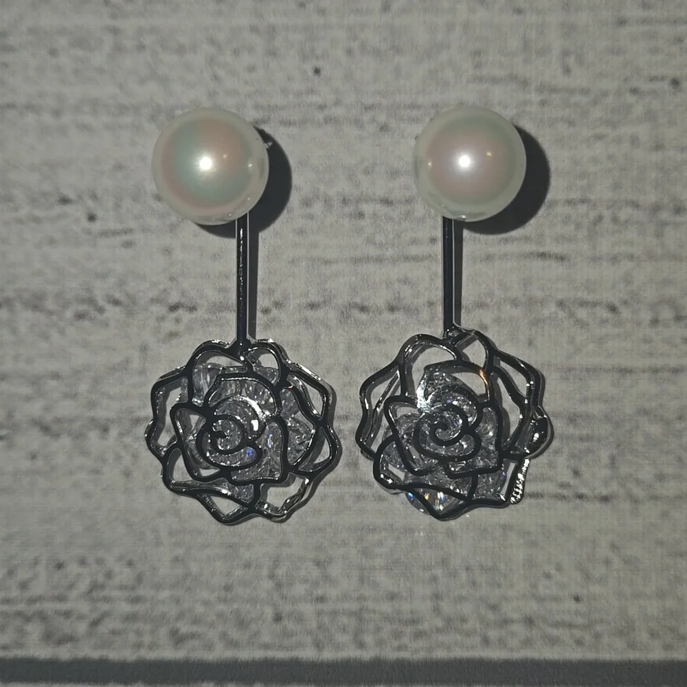 18K White Gold Plated Sterling Silver Shell Pearl & Swarovski Drop Earrings