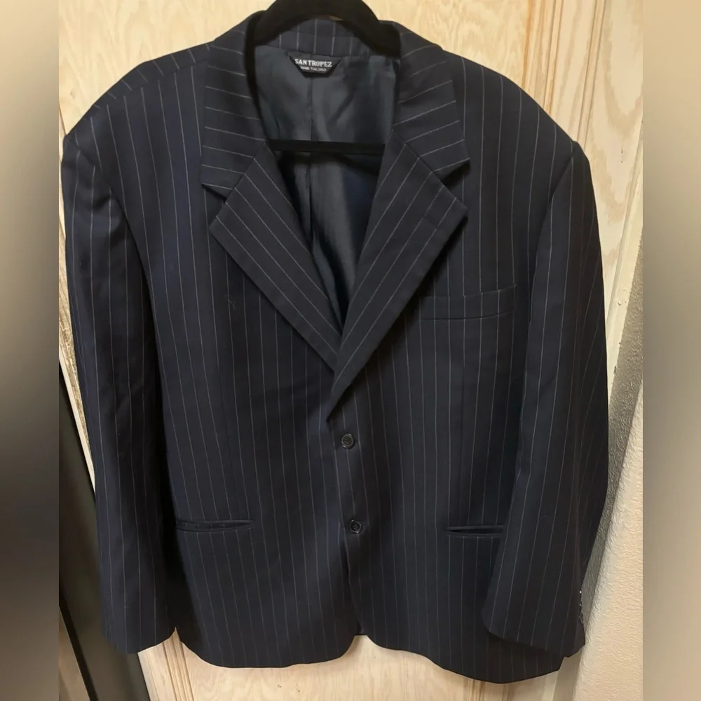 Wool Blazer 2 Button‎ Dark Blue Striped Sz 50R San Tropez Uomo Super 140
