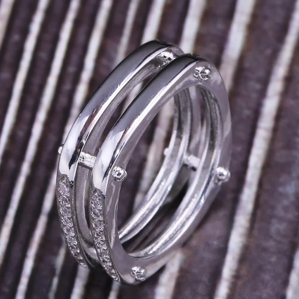 😍Square Glitter Zircon Double Layer Silver Plated Ring for Men, L187