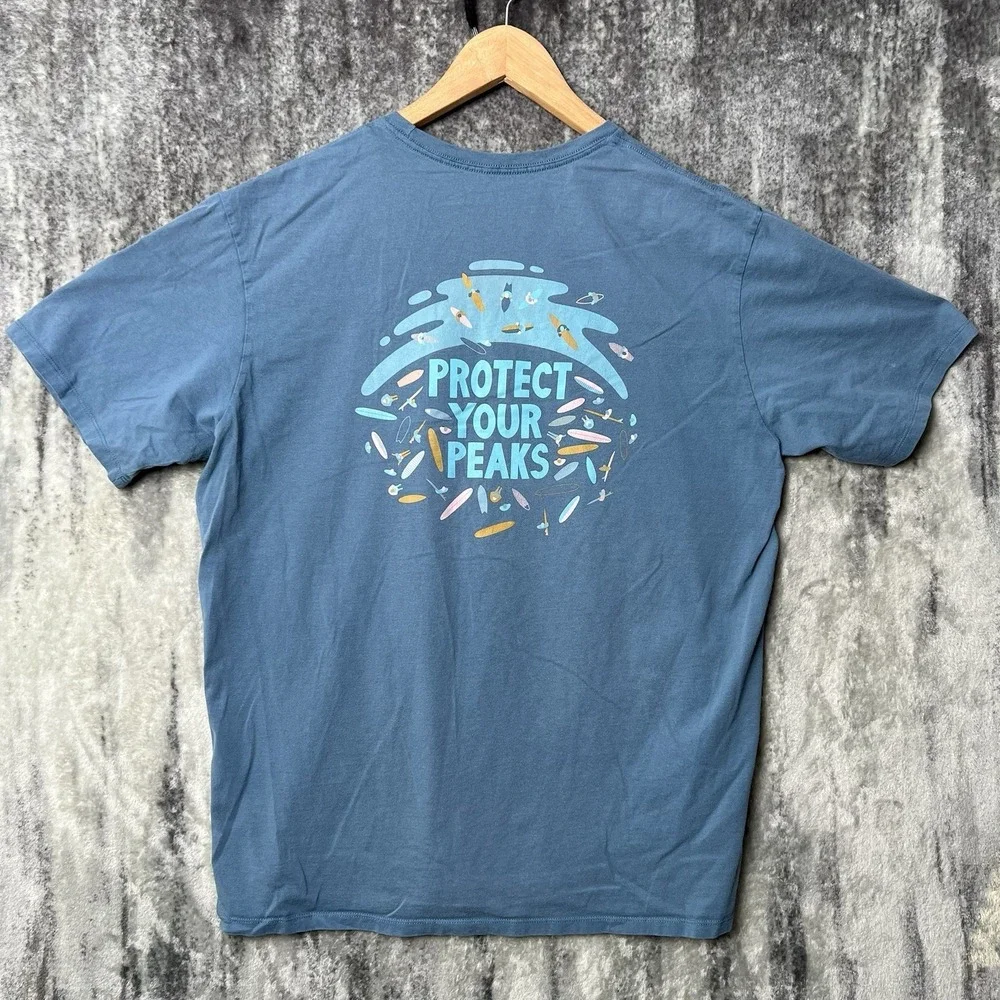 Patagonia Men's L Shirt Blue Protect Your Peaks Organic Tee Crew Outdoor Hiking