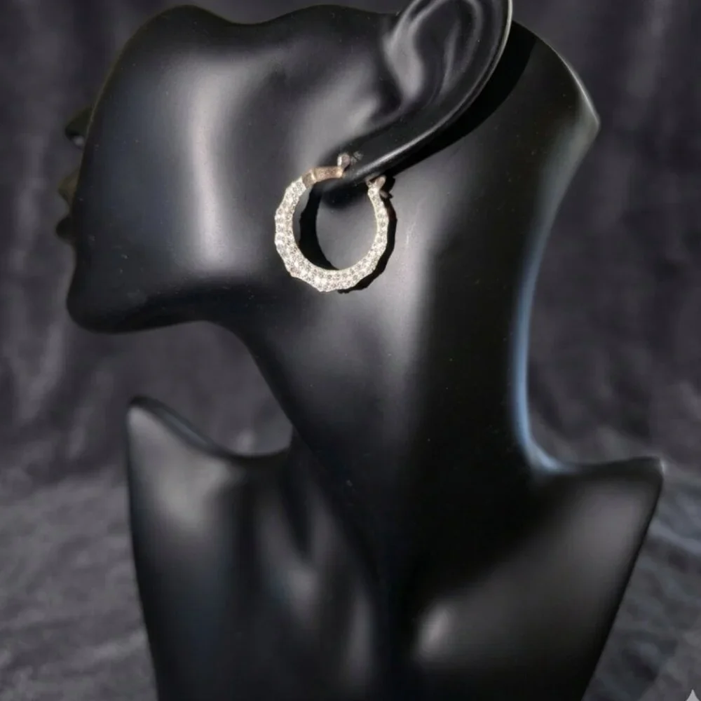 Vintage HAN CHINA Sterling Silver Crystal Hoop Earrings