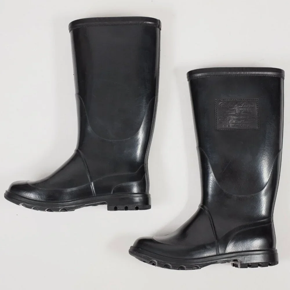 Ralph Lauren Purple Label 43 / 9 Rain Boots Black Rubber Leather