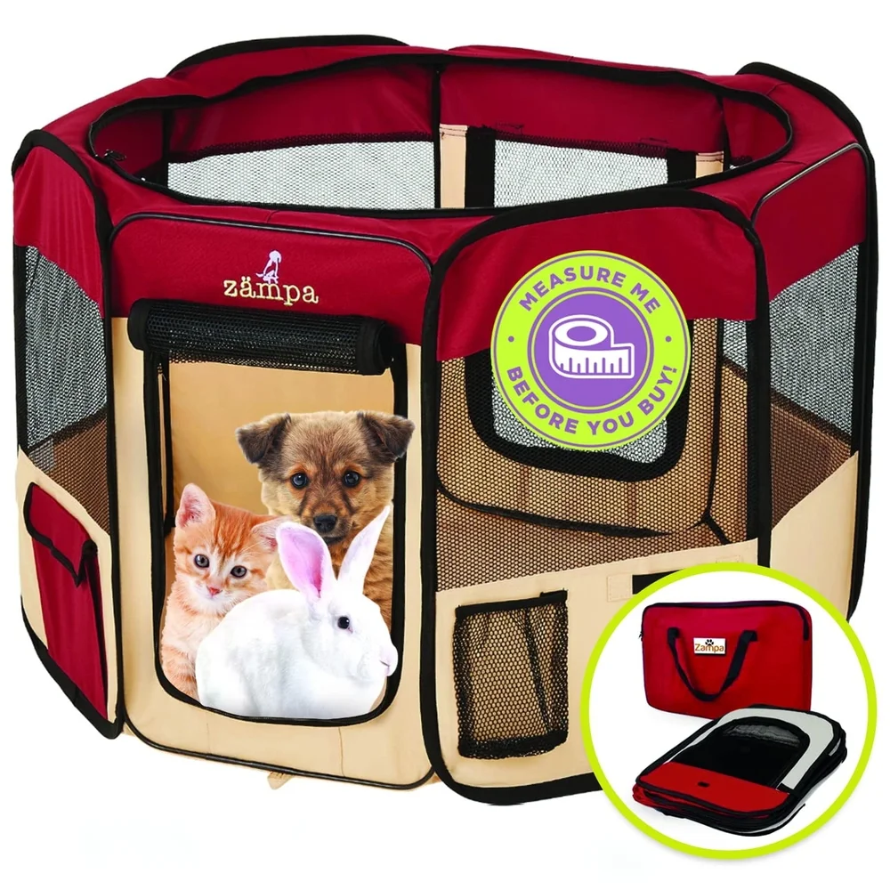Zampa Red & Tan Portable Pet Playpen