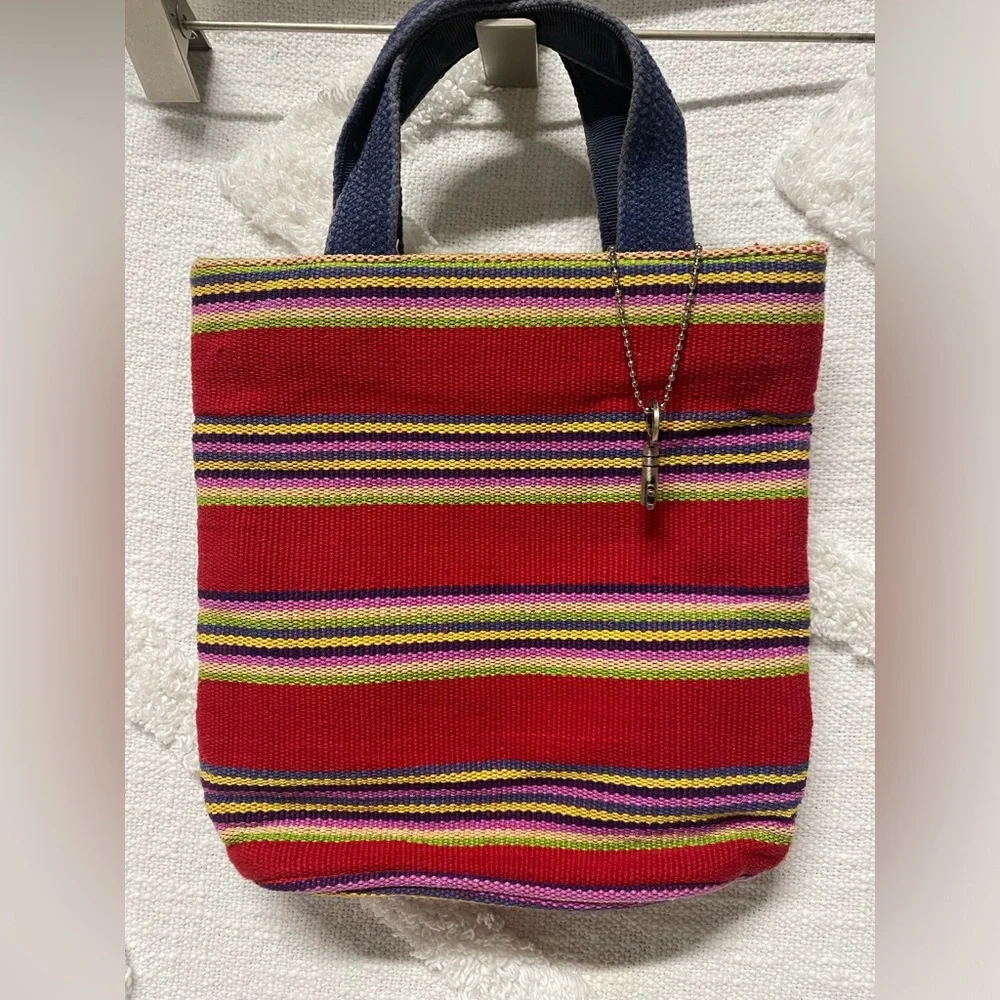Striped Red and Multicolor Tote Bag Fossil Fabric